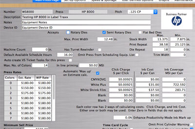 HP Indigo 8000 costing available in Label Traxx